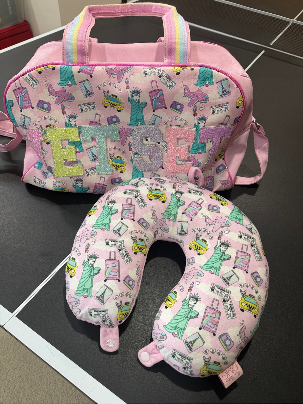 OMG Accessories Kids Pink Travel Set – Neck Pillow & Carry Bag